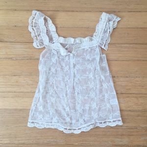 Sheer embroidered cream top